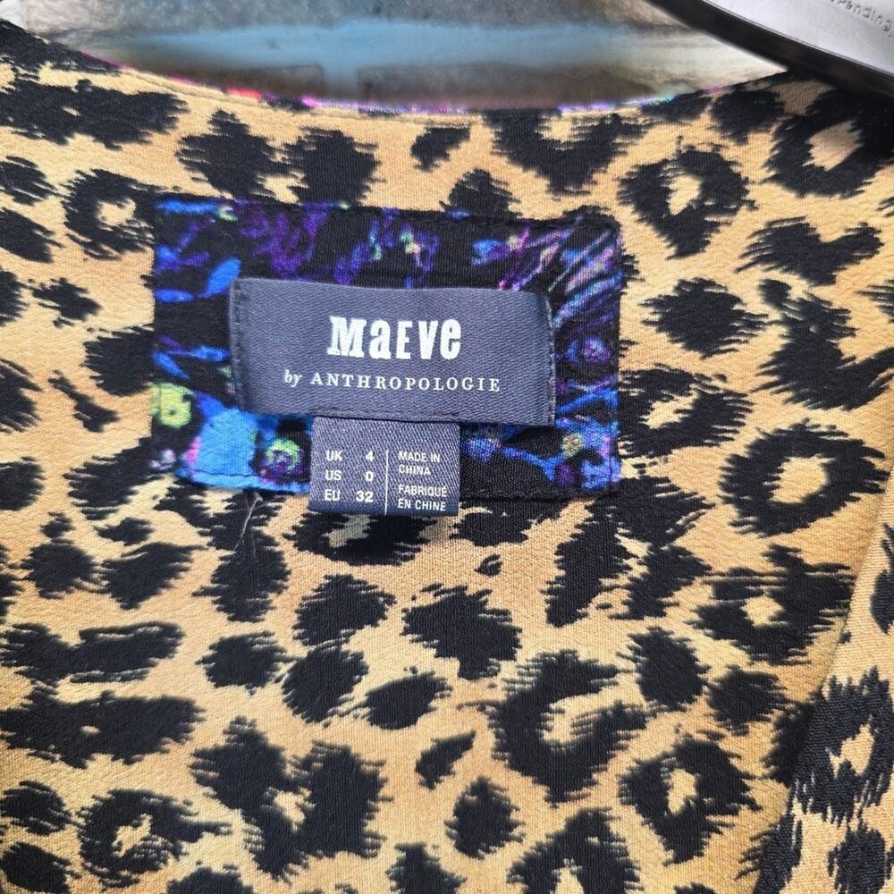 Anthropologie Maeve Floral Leopard Dress Faux Wrap Morgan Midi Sz 0 - Picture 6 of 12